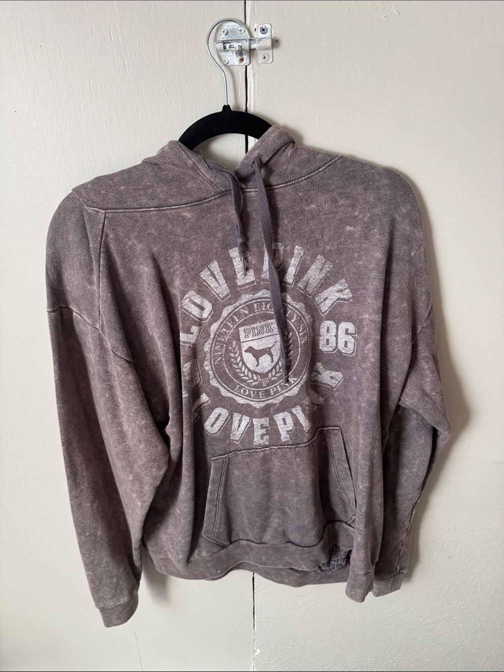 PINK Victoria's Secret Faded Brown Pullover Hoodie with White Logo